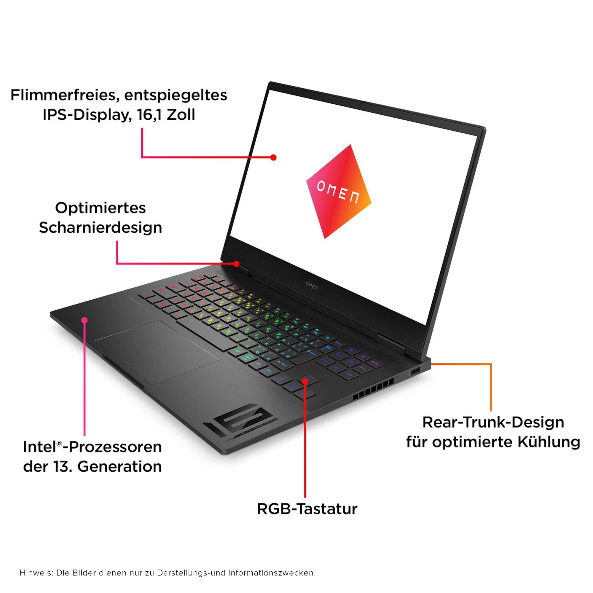 HP OMEN Gaming Laptop, 16.1" FHD, i7-13700HX, RTX4070, W11Home, QWERTZ