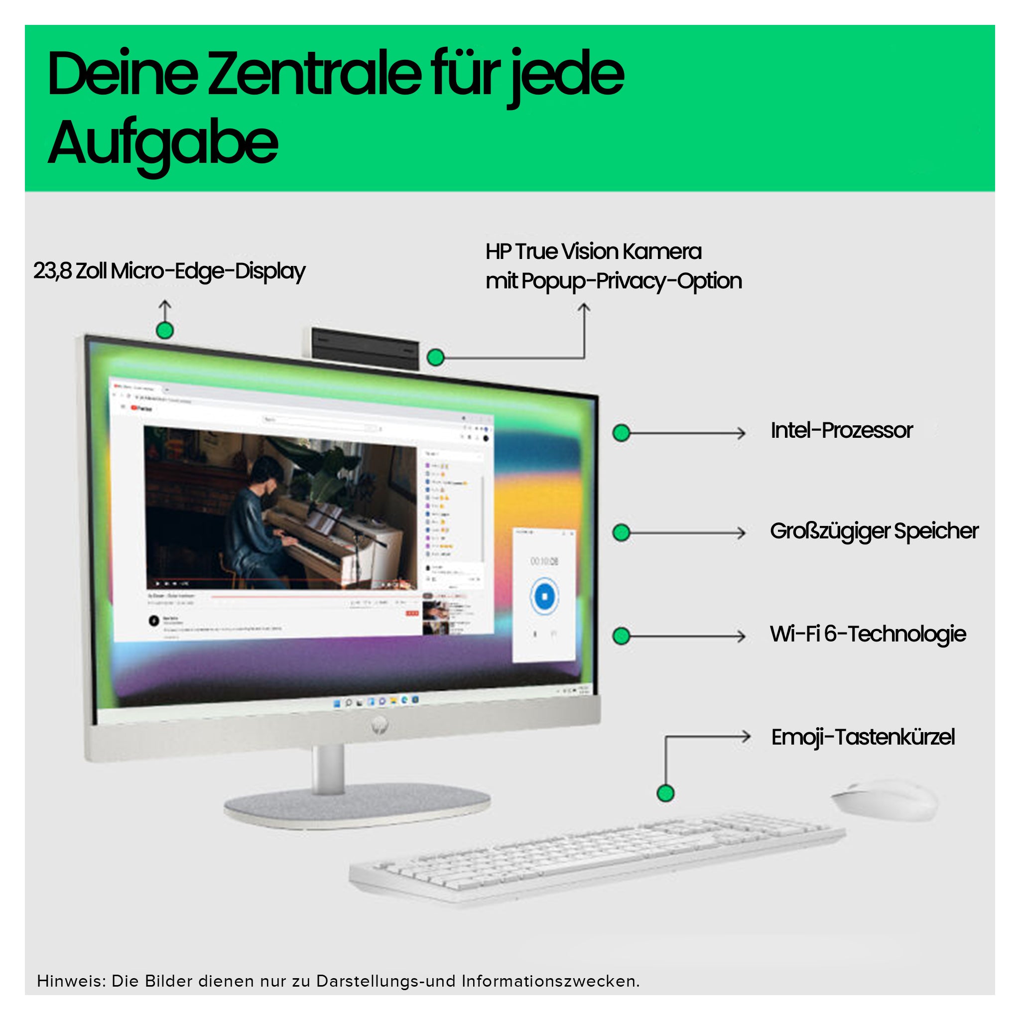 HP All-in-One Desktop PC, i5-1335U, 23.8" FHD, QWERTZ Tastatur + Maus, W11Home