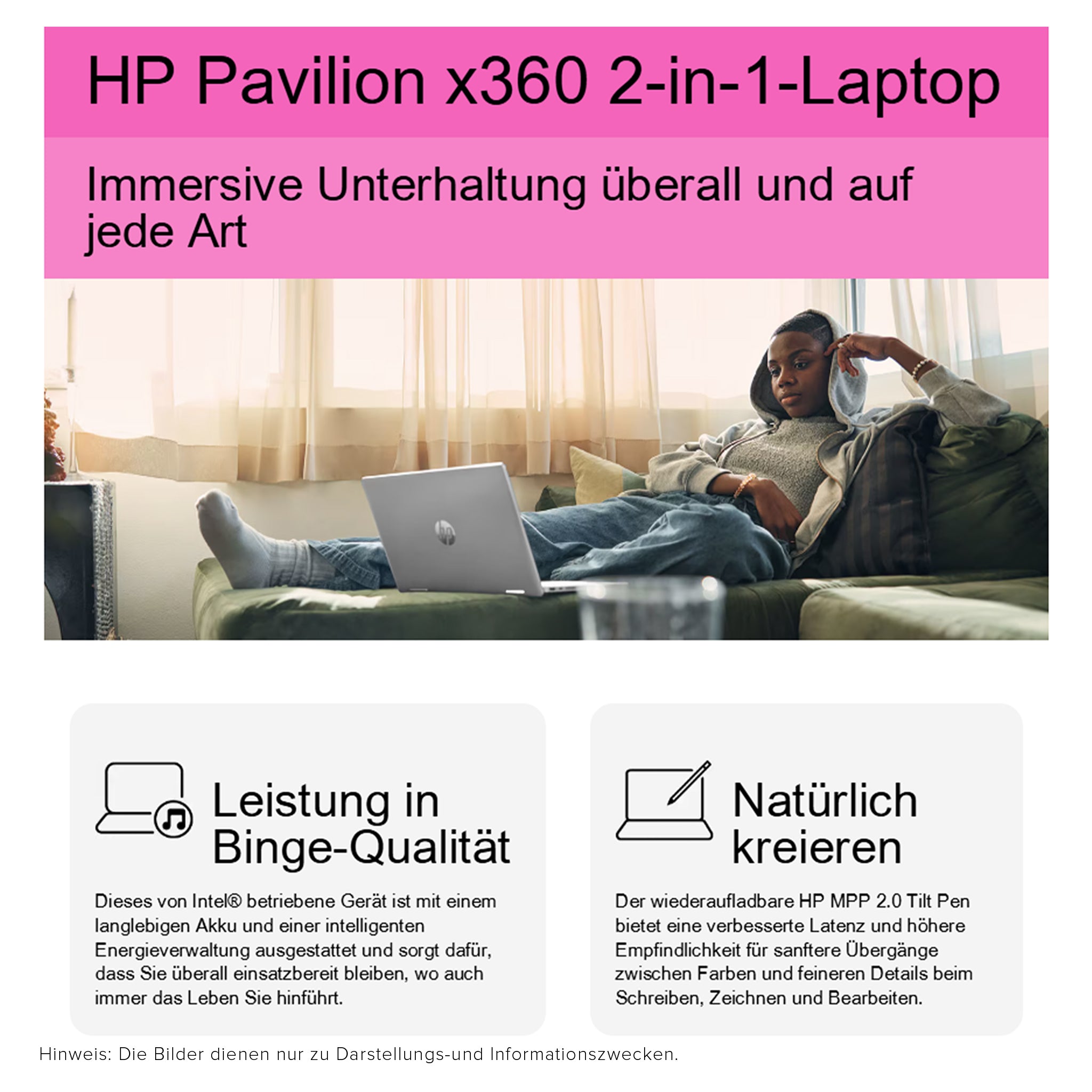 HP Pavilion x360 2-in-1 Laptop, Intel Core, 14" FHD Touch, QWERTZ, W11Home, Office 2021